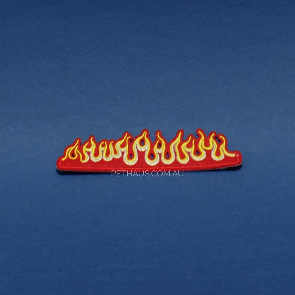 fire patch, flames patch, dog patch, denim dog vest patch, pethaus