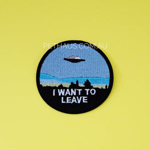I want to leave embroidered patch, space patch, aliens patch, cool patch