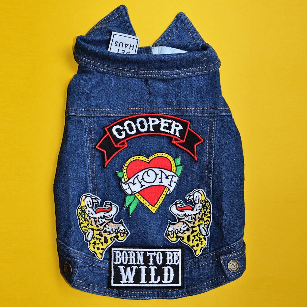 Denim dog vest, denim dog jacket, Pethaus, Dog battle jacket, cool dog jacket