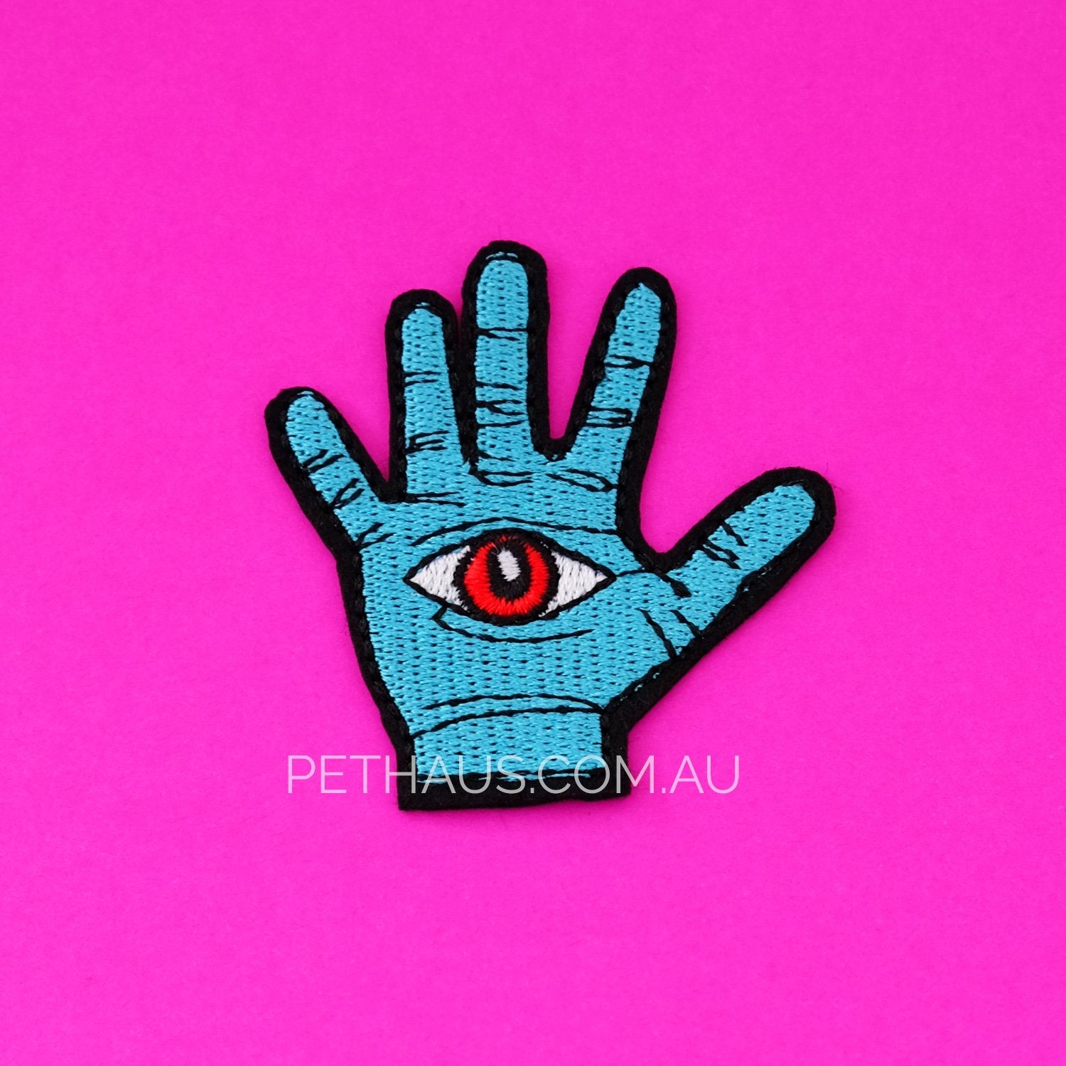 Blue hand embroidered patch, cool embroidered patch, occult patch 