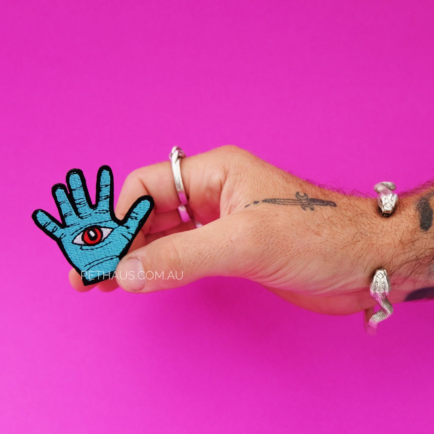 Blue hand embroidered patch, cool embroidered patch, occult patch 