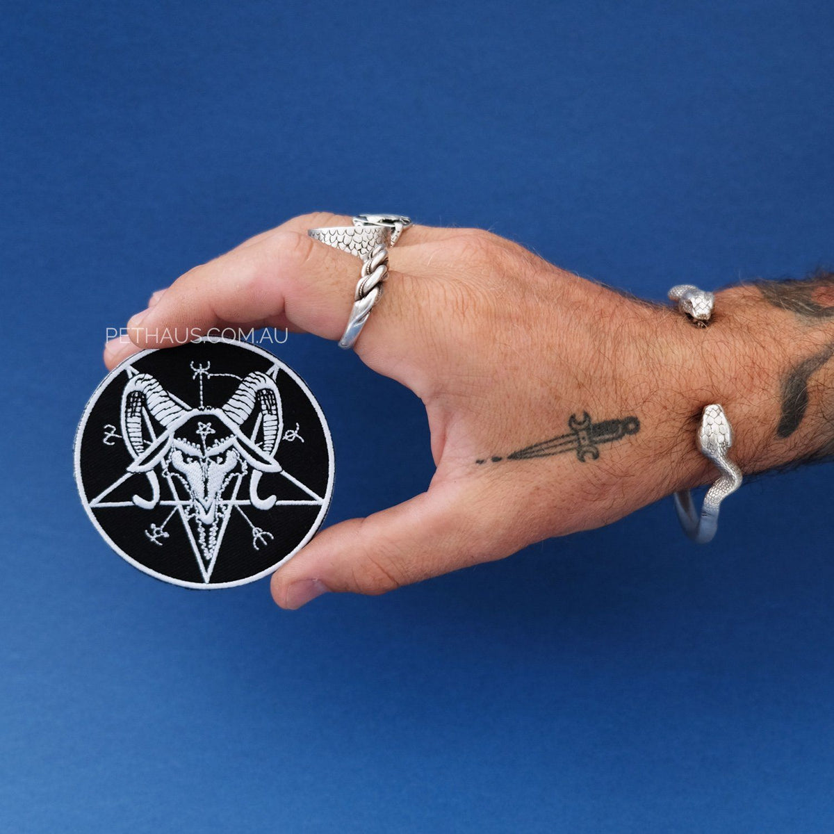 satanic pentagram goat head occult embroidered patch