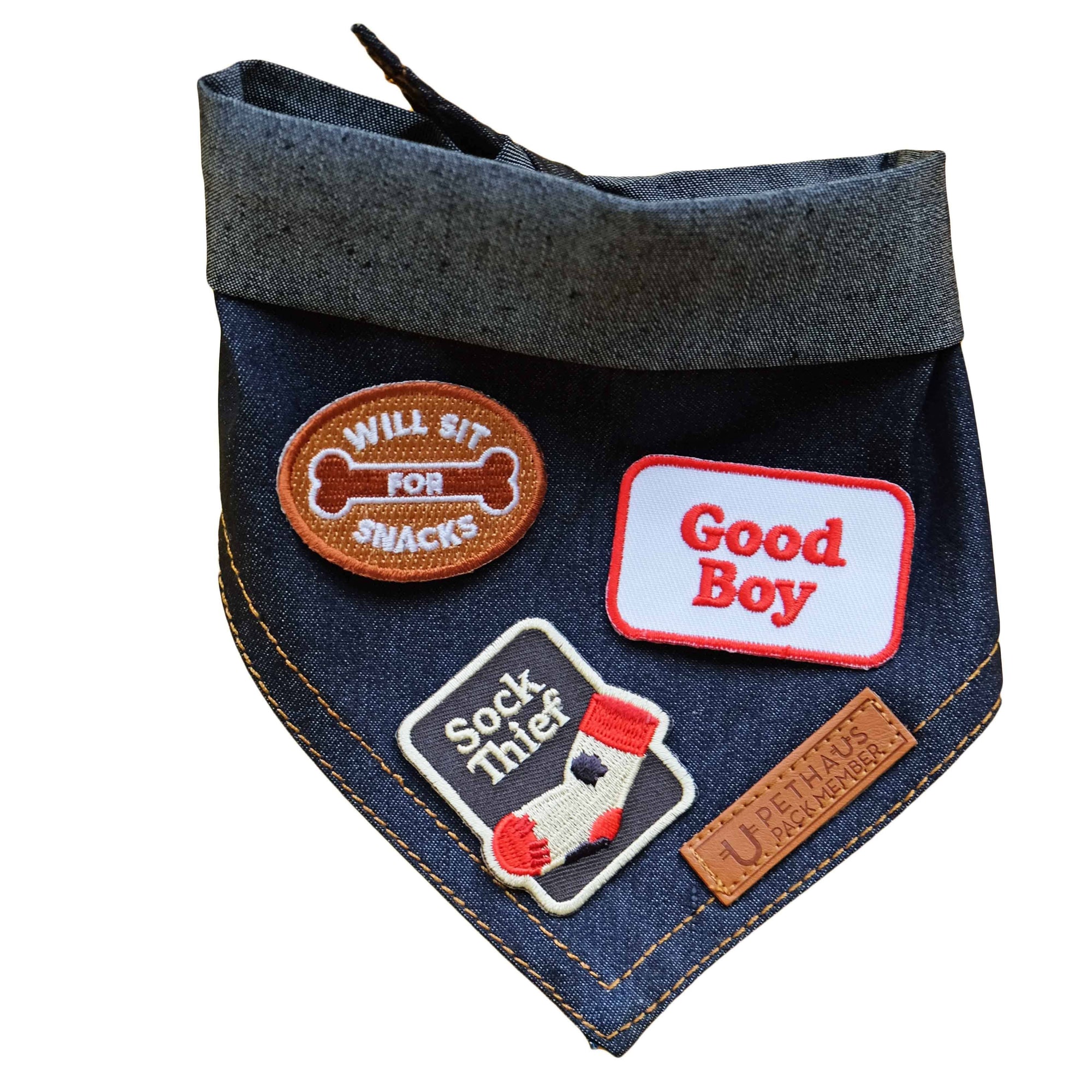Sock thief embroidered patch for dogs by Scouts honour, funny dog patch