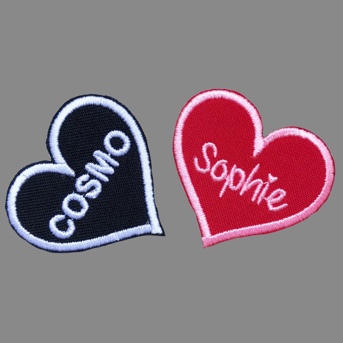 heart patch, personalised heart patch, embroidered heart patch, custom embroidered patch, sweetheart patch, black heart patch, red heart patch