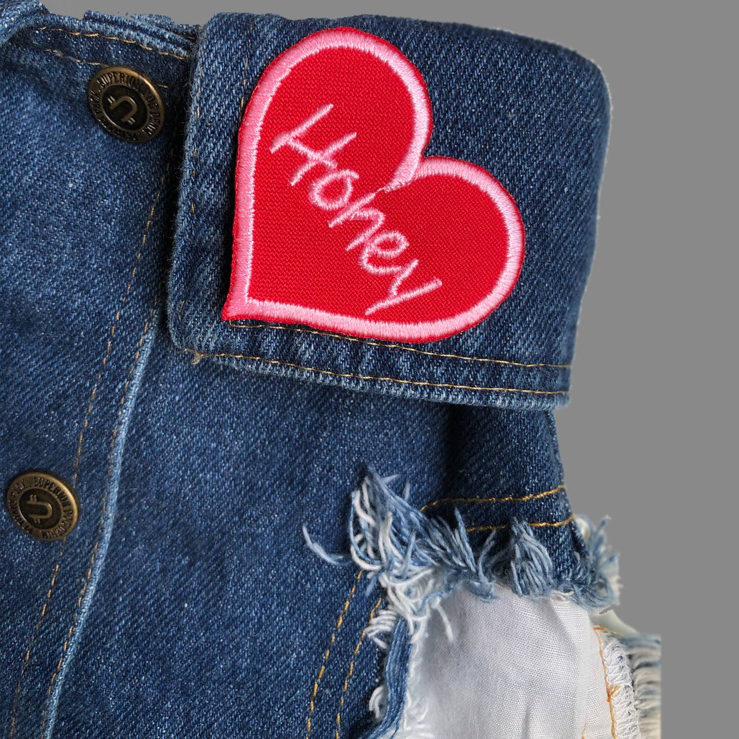 heart patch, personalised heart patch, embroidered heart patch, custom embroidered patch, sweetheart patch, black heart patch, red heart patch