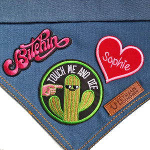 heart patch, personalised heart patch, embroidered heart patch, custom embroidered patch, sweetheart patch, black heart patch, red heart patch, dog bandana with patches