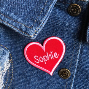 heart patch, personalised heart patch, embroidered heart patch, custom embroidered patch, sweetheart patch, black heart patch, red heart patch, 