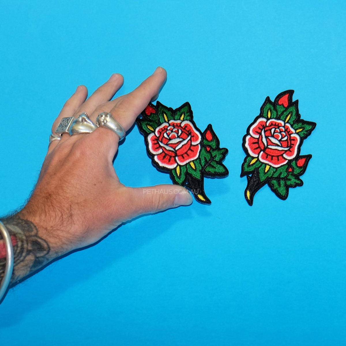 Rose patch, tattoo rose, embroidered rose patch, rockabilly patch, patch for dog, pethaus, BLC Patches