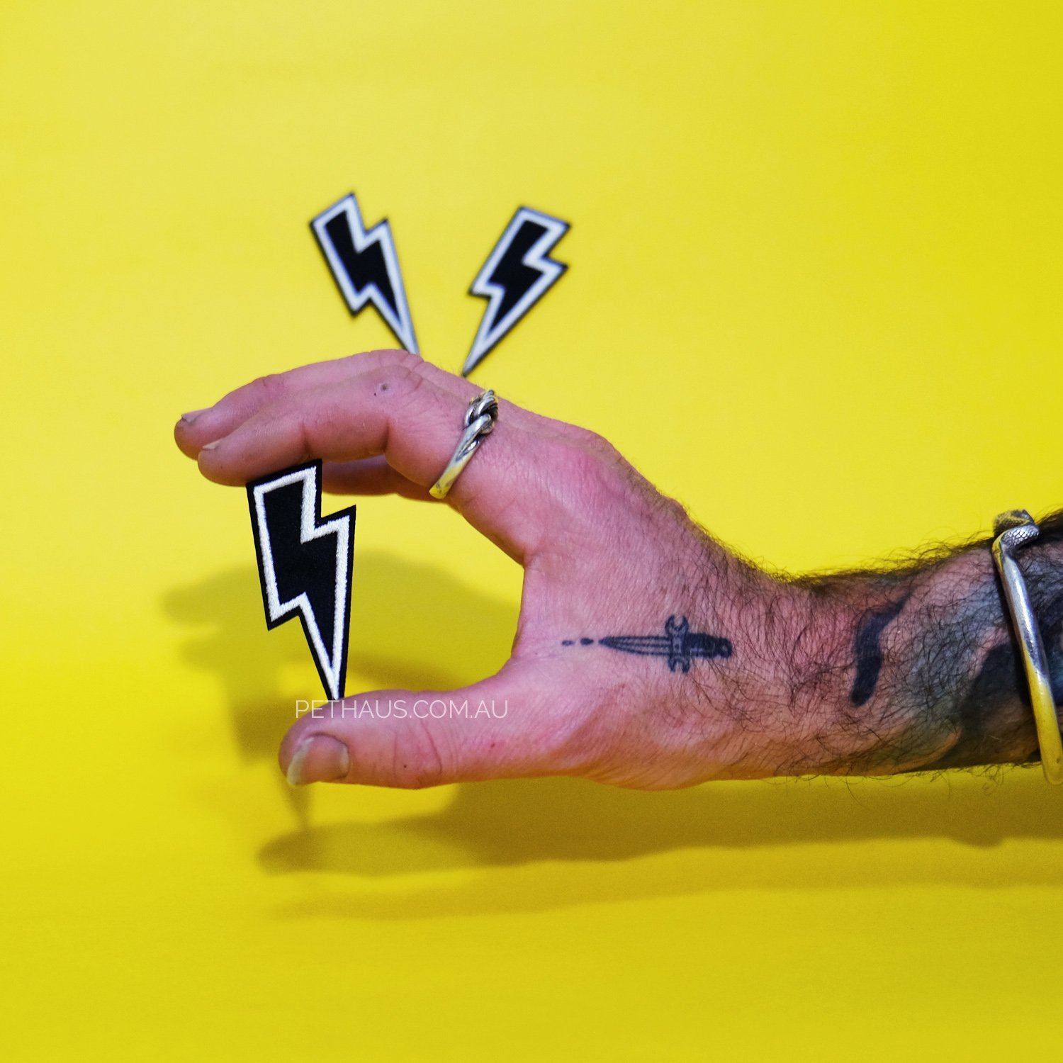 lightning bolt patch, cool patch, dog patch, black bolt patch