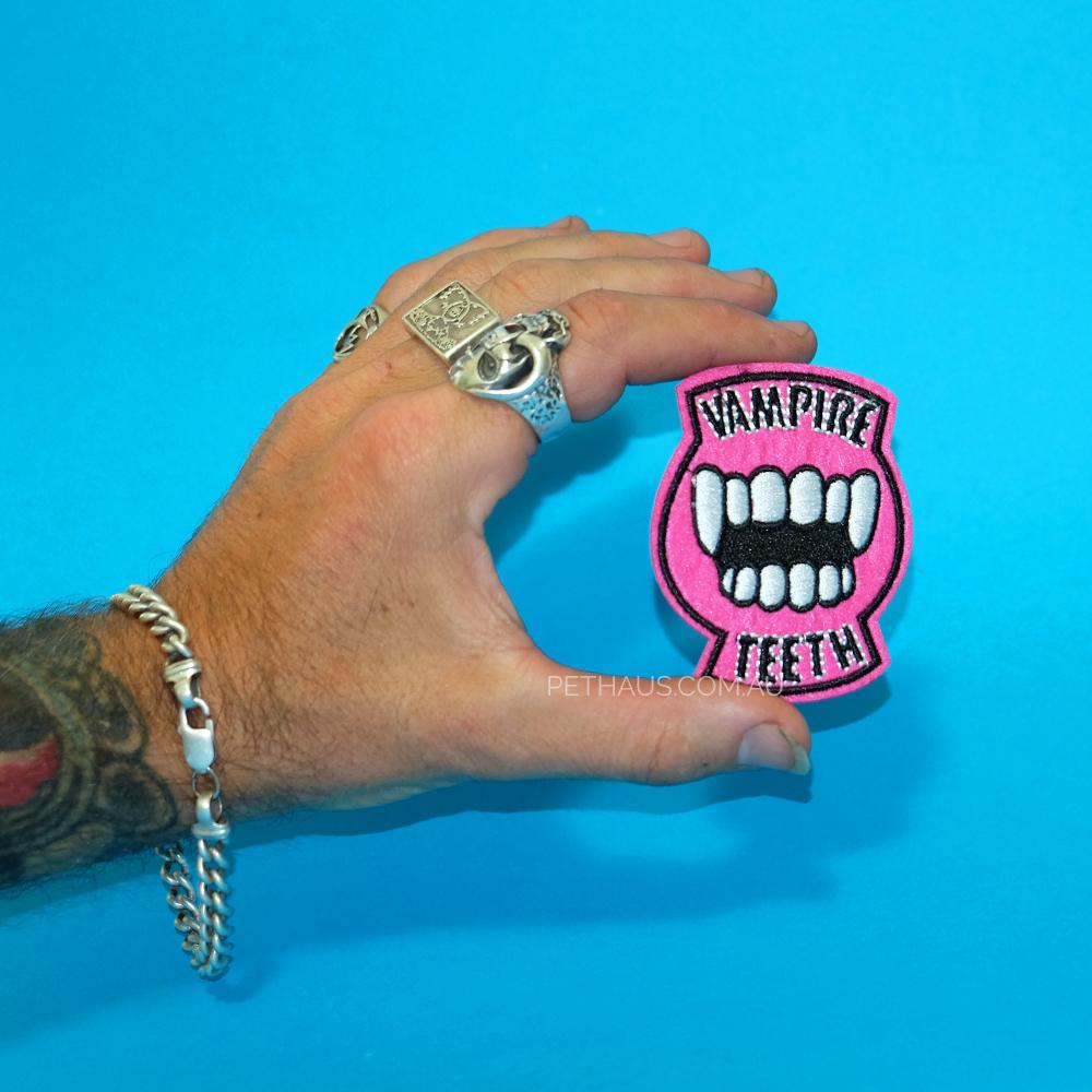 vampire teeth patch, vampire patch, pink patch, pethaus