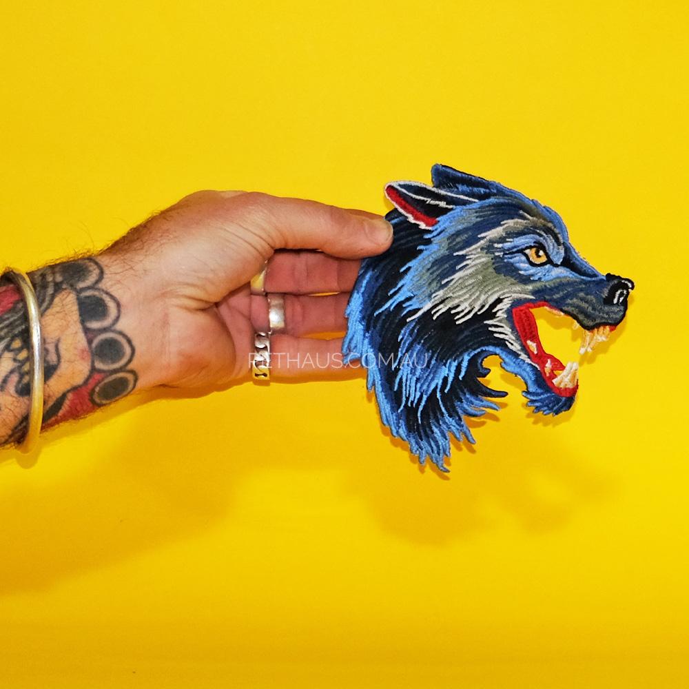 wolf patch, embroidered wolf patch, large wolf patch, dog patch, dog vest, pethaus