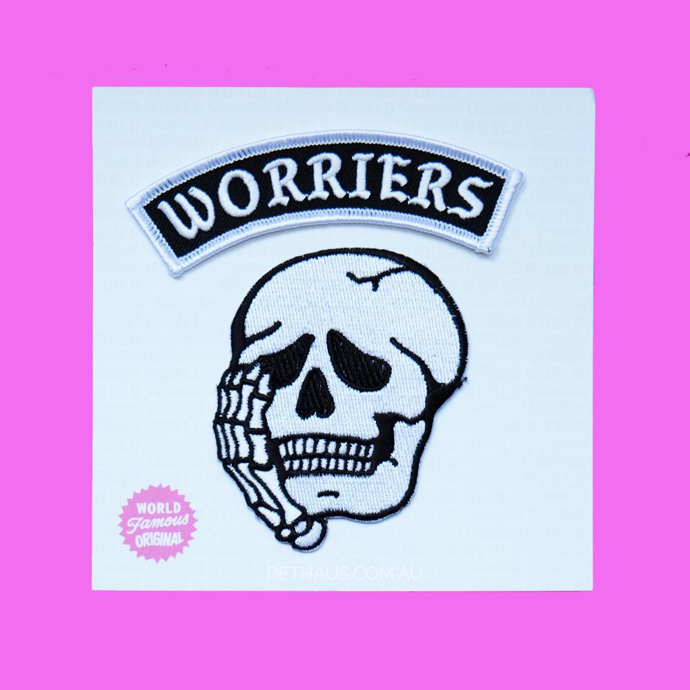 world famous original, worriers patch, worriers patch set, back patch, skull patch, pethaus