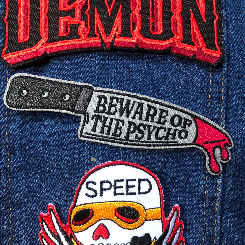 psycho embroidered patch, knife patch, dagger patch, beware the psycho patch