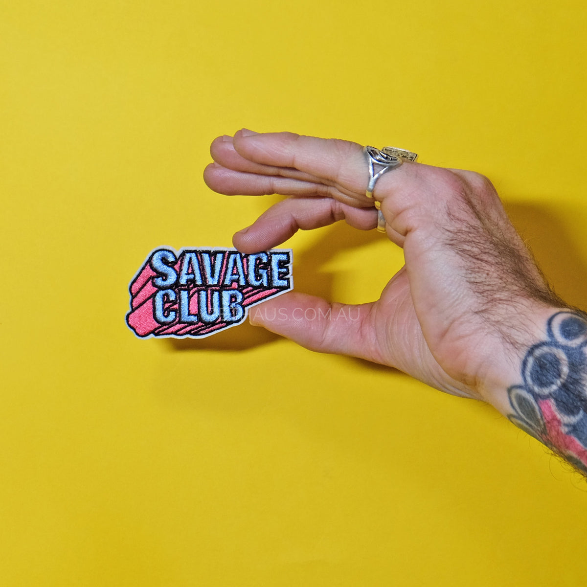 savage club embroidered patch, dog patch,