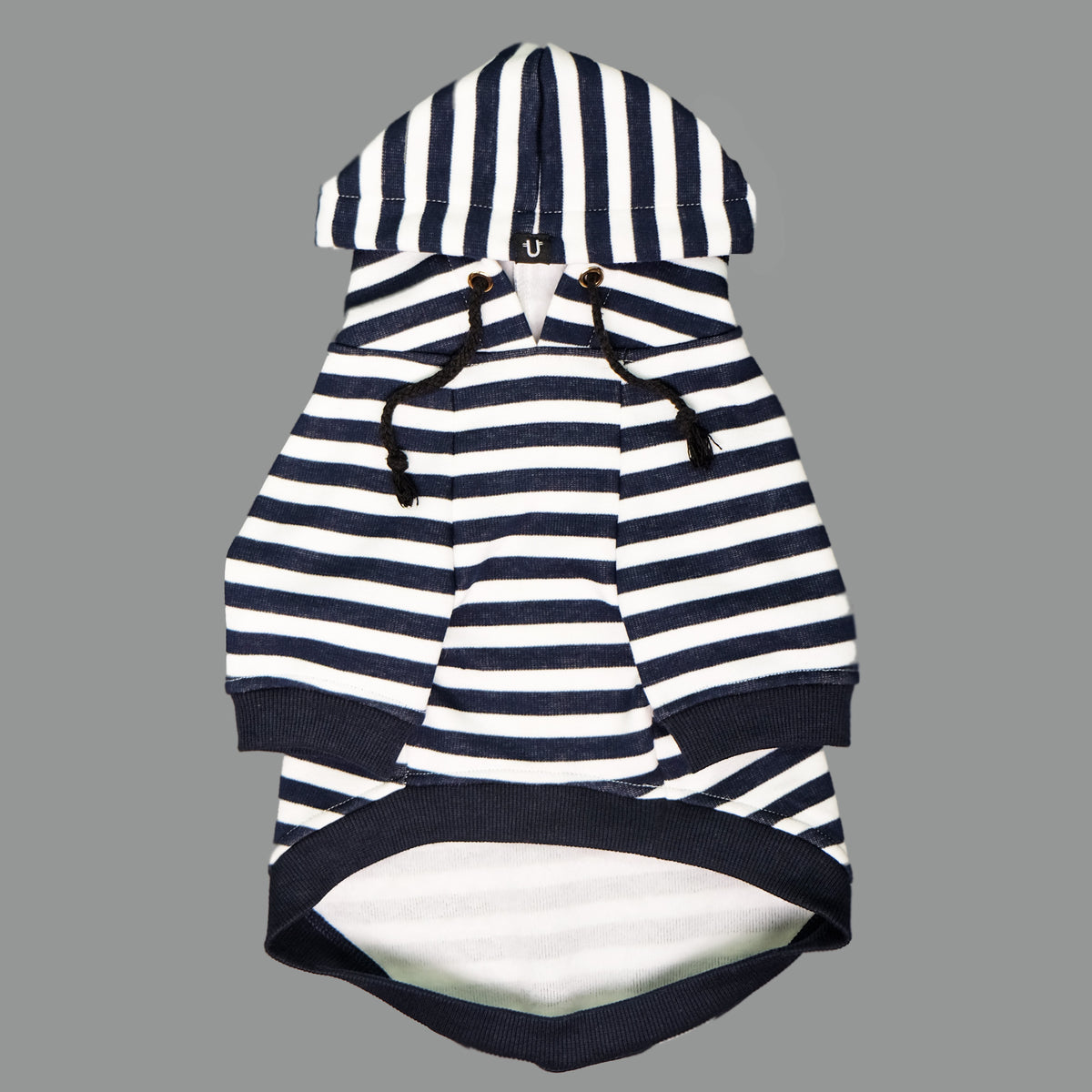 striped dog hoodie, Navy and white dog hoodie by Pethaus