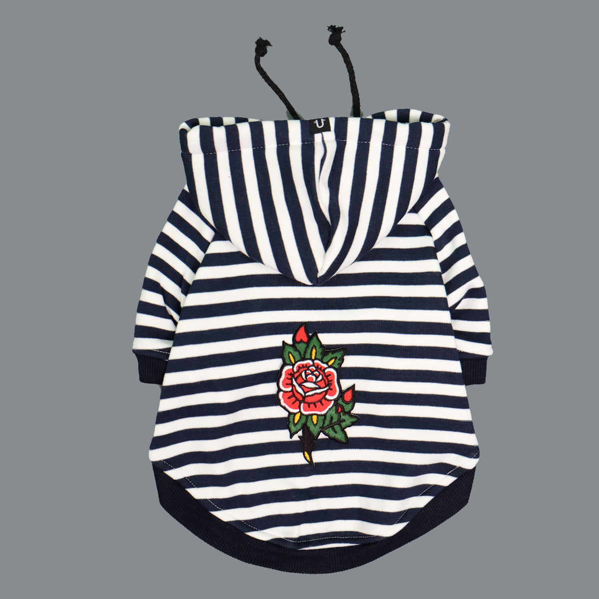 Navy and white stripe dog hoodie, striped dog hoodie by Pethaus, rockabilly dog hoodie