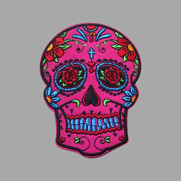 sugarskullembroideredpatchpink