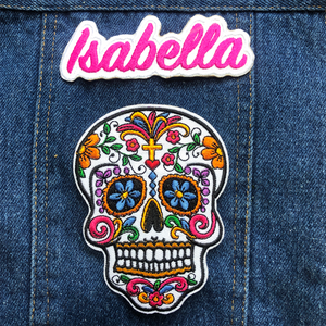 sugar skull patch, sugar skull embroidered patch, 
